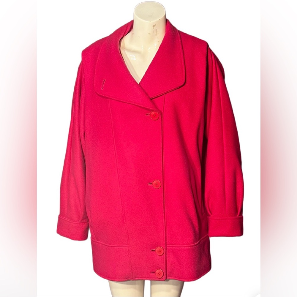 Vintage Vibrant Fuchsia Button-Up Pea Coat